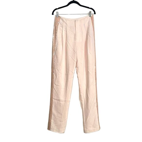 NWOT Cinq A Sept Ruthy Side Sequin Stripe Blush Pink Pleated Front Pants 4 - Picture 3 of 9